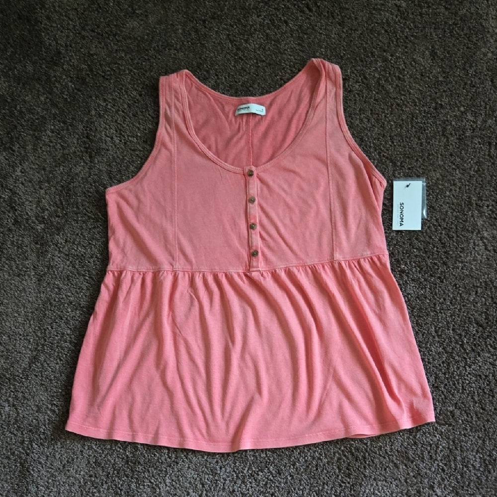 NEW Sonoma Coral Peplum Henley Tank Top M